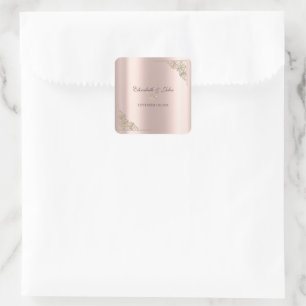 Adesivo Quadrado Corações de Ouro Elegantes Rosa Dourado Casamento 
