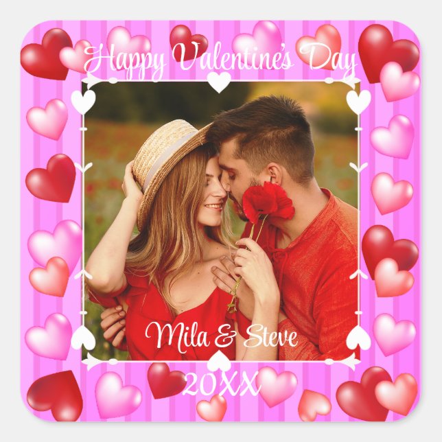 Adesivo Quadrado Corações do Dia do namorados (Frente)