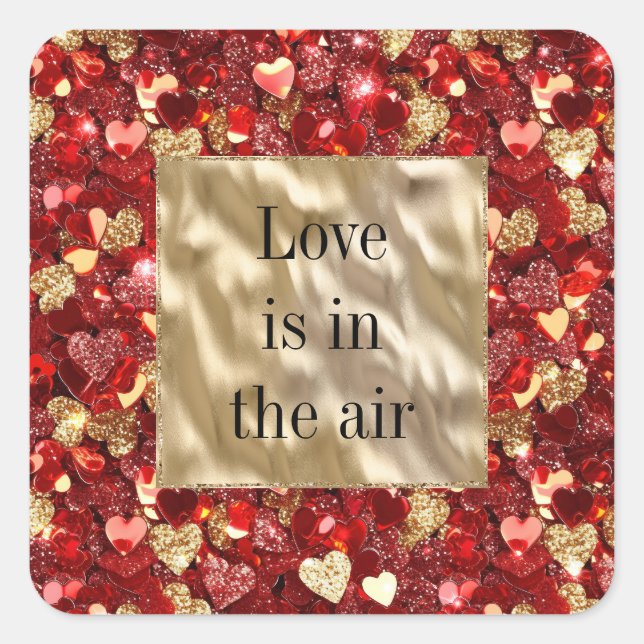 Adesivo Quadrado Corações Dourados Vermelhos (Frente)