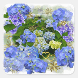 Adesivo Quadrado Corações e Hydrangeas