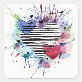 Adesivo Quadrado Corações E Lavações Em Aquarela