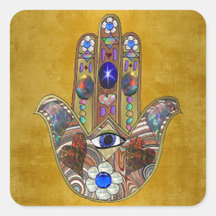 Adesivo Quadrado Corações Hamsa Flores Opala Arte em Ouro
