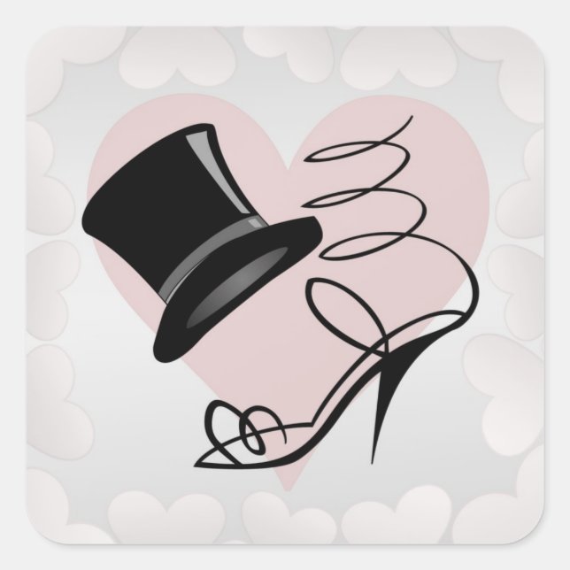 Adesivo Quadrado Corações Prateados Personalizados Chapéus Superior (Frente)