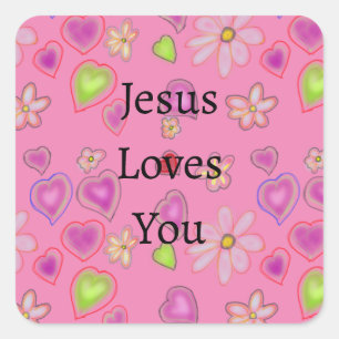 Adesivo Quadrado Corações Rosa Jesus Ama Você 