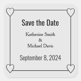 Adesivo Quadrado Corações Simples e Românticos Salvem a Data Casame