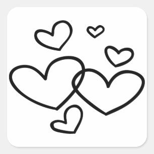 Adesivo Quadrado Corações Vermelhos e Pretos Amor Casamento / Noiva