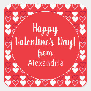 Adesivo Quadrado Corações Vermelhos Personalizados Feliz Dia dos Na