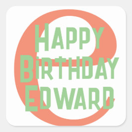 Adesivo Quadrado coral de aniversário feliz ORANGE GREEN NAME Stick