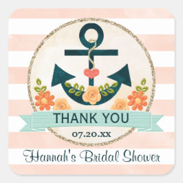 Adesivo Quadrado Coral e Anchor Floral Náutica Marinho Obrigado