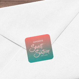 Adesivo Quadrado Coral e Teal Gradient Doce 16 Aniversário