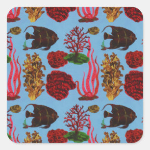 Adesivo Quadrado Coral marinho Tropical Vermelho Coral Oceano de Re
