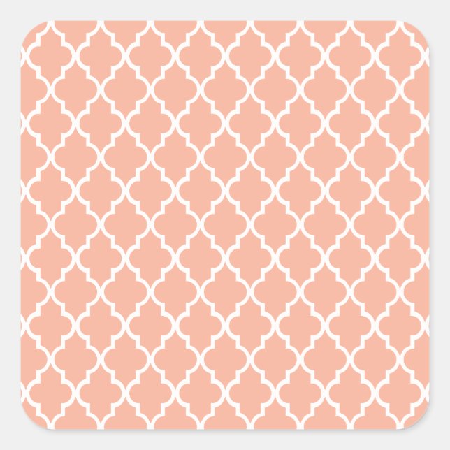 Adesivo Quadrado Coral Pink E White Marroquino Trellis Patterno (Frente)