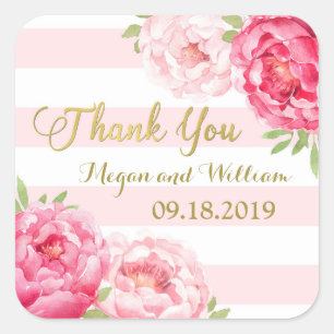 Adesivo Quadrado Coram os Tag florais cor-de-rosa Dourados do favor