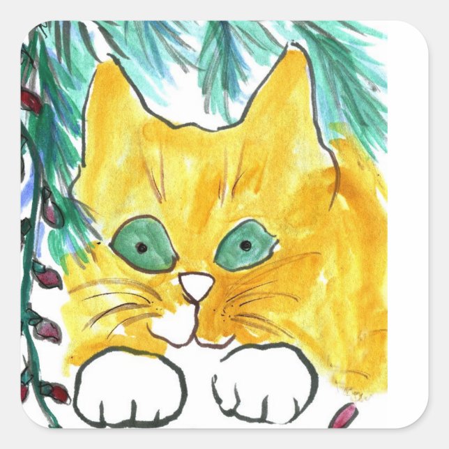 Adesivo Quadrado Corda de luz de Natal e Gato (Frente)