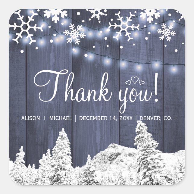 Adesivo Quadrado Cordas de madeira azul-inverno luzes casamento rus (Frente)