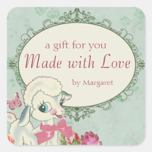 Adesivo Quadrado cordeiro fofo de ovelha tricô crochê bebê costu