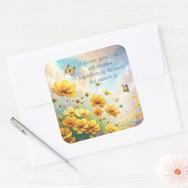 Adesivo Quadrado Coreopsis e Cotação (Envelope)