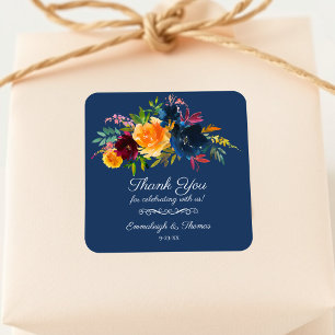 Adesivo Quadrado Cores Brilhantes Aquarela Floral Obrigado