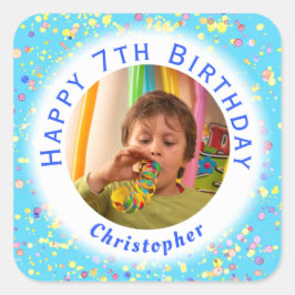 Adesivo Quadrado Cores de Foto de Aniversário Personalizáveis