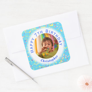 Adesivo Quadrado Cores de Foto de Aniversário Personalizáveis