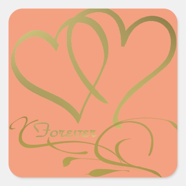 Adesivo Quadrado Cores de fundo editáveis Forever Hearts Gold (Frente)