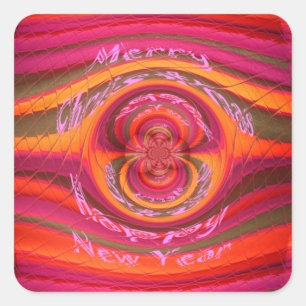 Adesivo Quadrado Cores Felizes Desenho de Feliz ano novo de Natal F