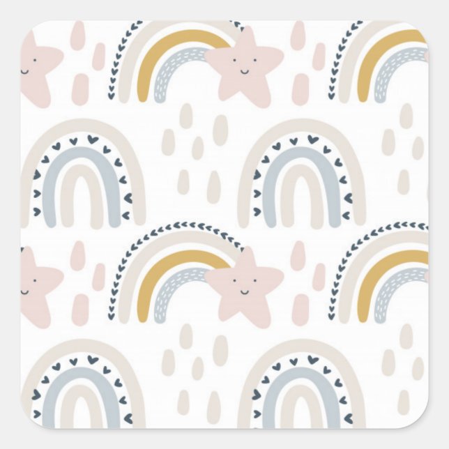 Adesivo Quadrado Cores Neutrais do Design Arco-Íris Boho (Frente)