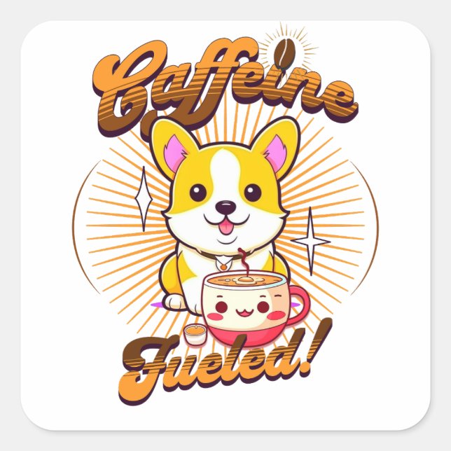 ADESIVO QUADRADO CORGI CAFEINE COMBUSTÍVEL! (Frente)