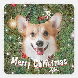 Adesivo Quadrado Corgi Christmas