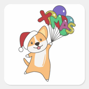 Adesivo Quadrado Corgi Christmas Snow Winter Animal Corgis