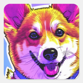Adesivo Quadrado Corgi - cores brilhantes, arrojadas
