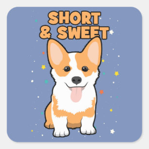 Adesivo Quadrado Corgi - Curta e Doce, Cartoon de Cachorro Bonito, 