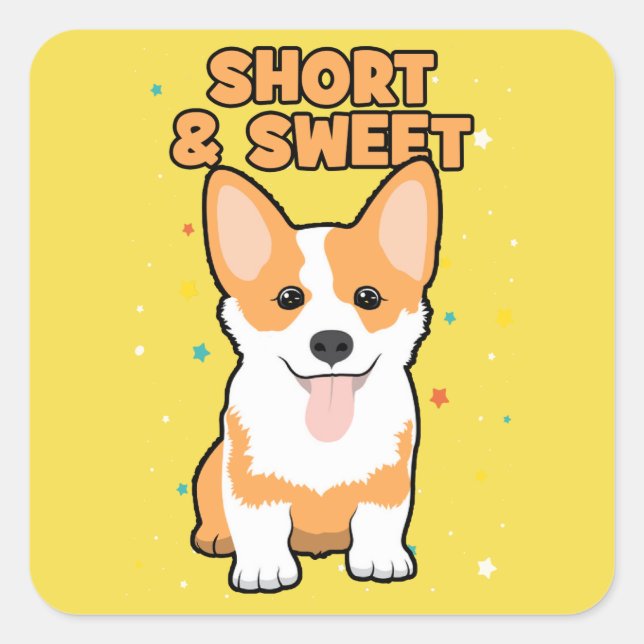 Adesivo Quadrado Corgi - Curta e Doce, Cartoon de Cachorro Bonito,  (Frente)