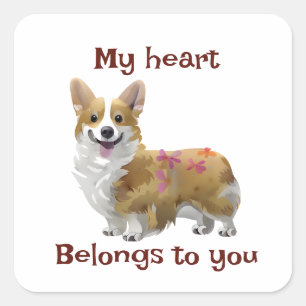 Adesivo Quadrado Corgi de laranja-branca para um humor positivo
