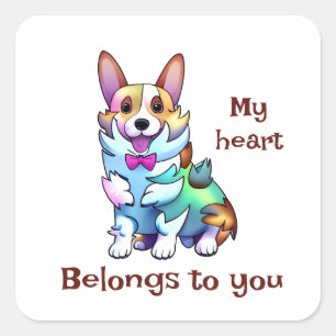 Adesivo Quadrado Corgi de laranja-branca para um humor positivo