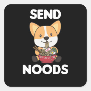Adesivo Quadrado Corgi Envia Noods Ramen Cute Kawaii Dogs