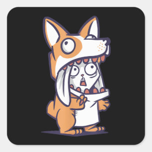 Adesivo Quadrado Corgi Mãe E Pai Corgi Figurino