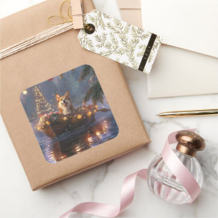 Adesivo Quadrado Corgi Natal Festivo Voyage