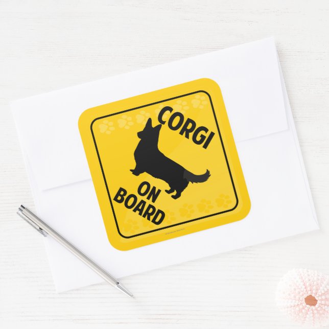 Adesivo Quadrado Corgi On Conselho (Cardigan Welsh) (Envelope)