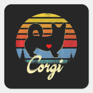 Adesivo Quadrado Corgi Vintage Silhouette 60s 70s