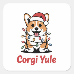 Adesivo Quadrado Corgi Yule Natal Divertido Corgi Kawaii Amante de