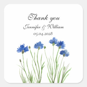 Adesivo Quadrado Cornflower Flores Selvagens Flores Watercolor Casa
