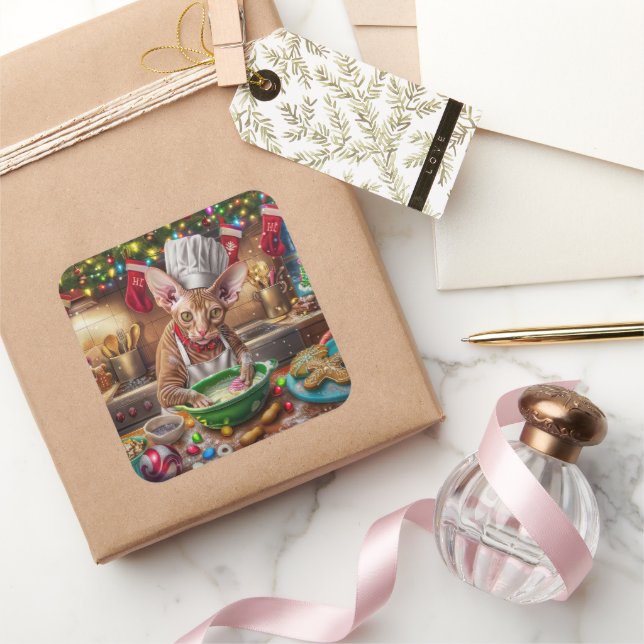 Adesivo Quadrado Cornish Rex Holiday Baking: Natal Festivo (Presentear)