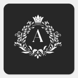Adesivo Quadrado Coroa “A” Monograma Real em Letra 