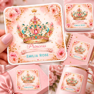Adesivo Quadrado Coroa de Aniversário da Princesa