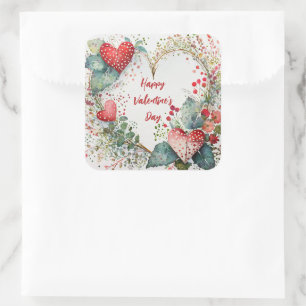 Adesivo Quadrado Coroa de coração de valentine floral country perso