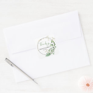 Adesivo Quadrado Coroa de Folhagem Branca Obrigado Personalizada 