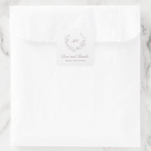 Adesivo Quadrado Coroa de Monograma Elegante Casamento Roxo