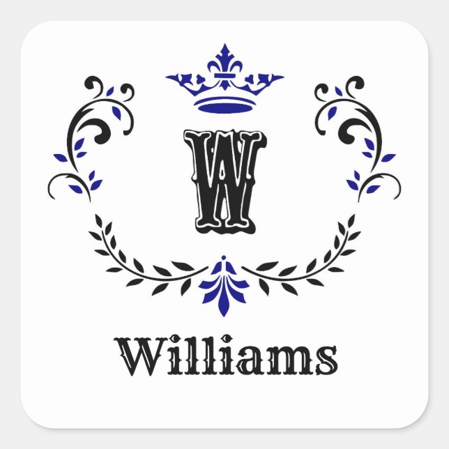 Adesivo Quadrado Coroa de Monograma 'W' (Frente)