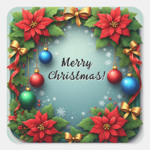 Adesivo Quadrado Coroa de Natal com Poinsettias